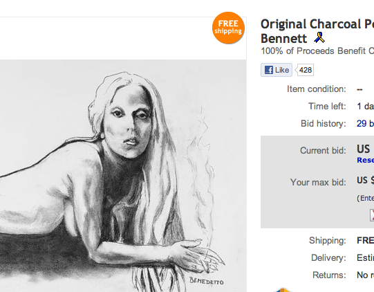 Nude Life Sketch of Lady Gaga by Tony Bennett on Ebay