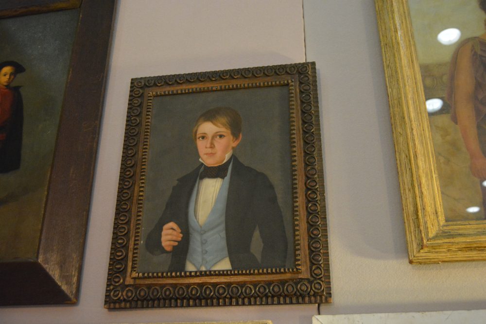 Primitive Painting of Young Boy in 20th Century Folk Art Frame. Offered by James Eckering, Chicago