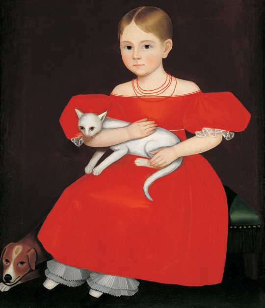 Girl in Red Dress with Cat and Dog, Ammi Phillips (1788–1865) via Wikipedia  Ammi Phillips – Collection American Folk Art Museum, New York