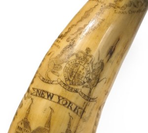 An engraved New York map powder horn at Bonhams
