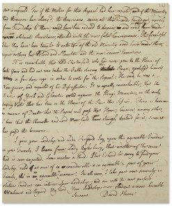 Swann Handwritten letter signed by David Hume to the Ambassador of Great Britian to France, the Earl of Hertford, discussing the repeal of the Stamp Act, 27 February 1766. 