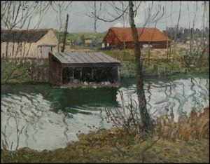 Boathouse on the Canal, PA  by Walter Schofield, one of the paintings from Spanierman Galleries to be auctioned at Doyle