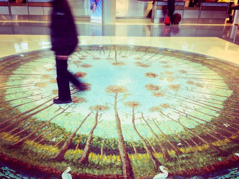 Cypress Trees by Arthello Beck(1931-2004), who did not live to see the realization of the work in DFW Airport Art Terminal D