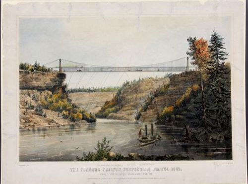 Holloway, "The Niagara Railway Suspension Bridge", lithograph by Endicott & Co., published by W.O. Buchanan, 1853, Offered from Kaminski Auctions