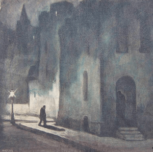 "Midnight A.M." by Eugene Higgins, an unusual urban scene sold at eBay for $770