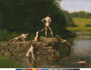 The Second Bedroom, the president’s room, featured late 19th-century and early 20th-century American art, including Thomas Eakins’ Swimming, 1884–85; Marsden Hartley’s Sombrero with Gloves, 1936; and Charles Marion Russell’s Lost in a Snowstorm, 1888; among others. The Second Bedroom, the president’s room, featured late 19th-century and early 20th-century American art, including Thomas Eakins’ Swimming, 1884–85; Marsden Hartley’s Sombrero with Gloves, 1936; and Charles Marion Russell’s Lost in a Snowstorm, 1888; among others.