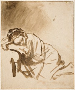 rembrandt A Young Woman—Hendrickje—Sleeping, Rembrandt Harmensz. van Rijn, about 1654.