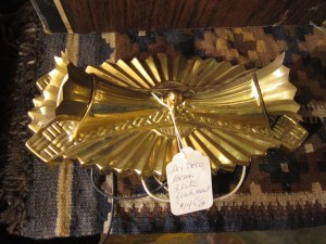 Two Bulb Art Deco Light Fixture Brass Helene Lys, Cavelier Lighting