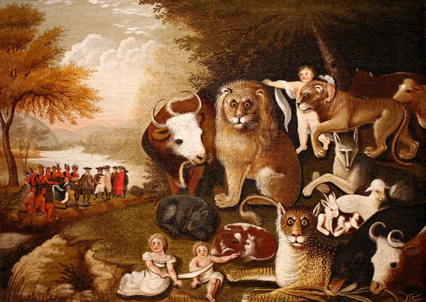 Edward Hicks (American, 1780-1849). The Peaceable Kingdom, ca. 1833-1834. Oil on canvas, Brooklyn Museum