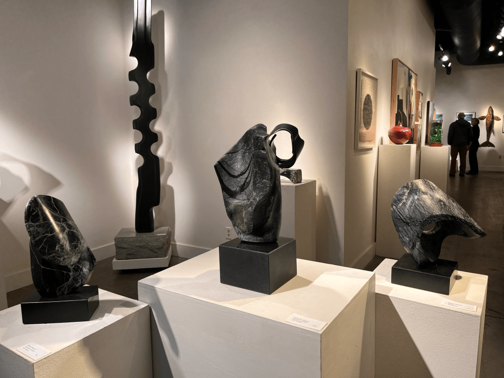 The force of the earth cannot compete against the will of the artist. Haslett is able to carve, chisel and sand down hard stones to as thin as less than an inch Waterstone Gallery