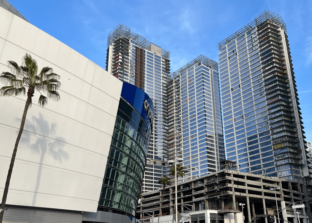 unfinished skyscrapers with graffiti in Los Angeles